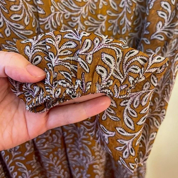 MINKPINK Mustard Leaf Print Smocked Dress - Size Large - Picture 3 of 4